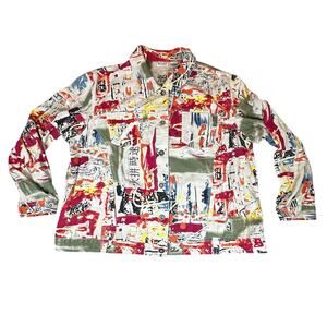 Units Woman Jacket 2X Abstract Print Button Front Long Sleeve Boxy Cotton Coat